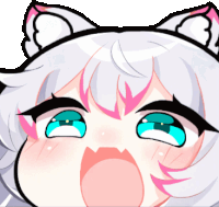a cartoon drawing of a girl with white hair and pink ears