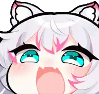 a cartoon drawing of a girl with white hair and pink ears