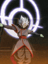 a cartoon character with his arms outstretched in front of a circle