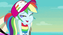 rainbow dash from my little pony equestria girls wearing a hat with a cloud on it