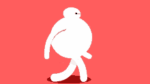 a white cartoon character with a red background
