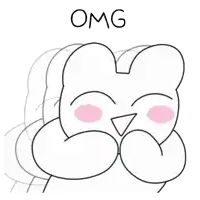 a black and white drawing of a rabbit with the word omg written above it