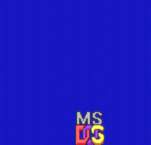 a blue background with the word ms dos on it
