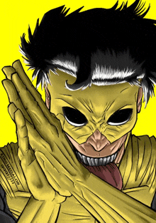 a drawing of a man wearing a yellow mask and gloves