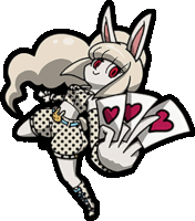 a cartoon drawing of a girl with bunny ears holding a fan of hearts .