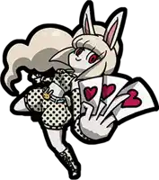 a cartoon drawing of a girl with bunny ears holding a fan of hearts .