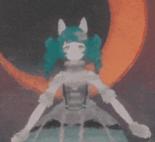 a painting of a girl with blue hair and a cat ears