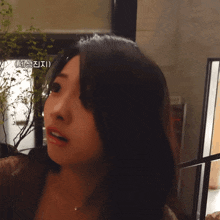 a close up of a woman 's face with chinese writing on the bottom right