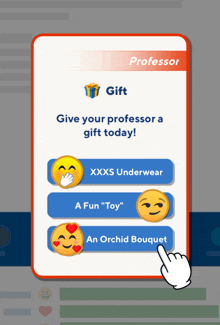 a screenshot of a game that says professor gift on it