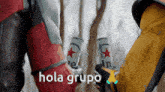 two people toasting with cans of heineken beer and the words hola grupo