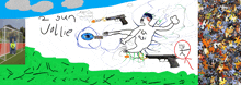a drawing of a man holding a gun with the name jallie on it