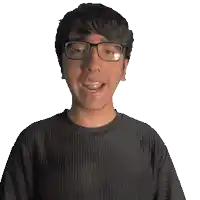a man wearing glasses and a black shirt with the name erik on it