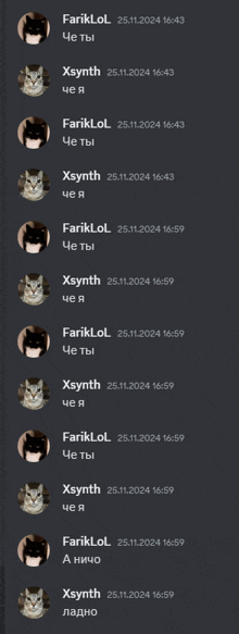 a screenshot of a conversation between farik lol and xsynth