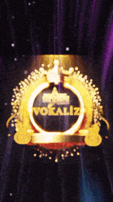 a logo for vokaliz with a crown and guitars