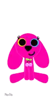 a pink stuffed animal with a cherry on its nose and the words whaaa written below it