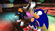 sonic the hedgehog and shadow the hedgehog are playing a video game together
