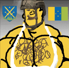 a drawing of a man with a helmet and a badge that says 13th
