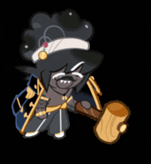 a cartoon character with a bandage on his head is holding a wooden hammer