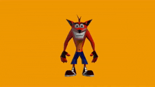 the back of a crash bandicoot video game character against an orange background