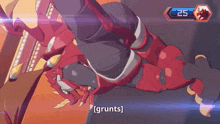 a red dragon is flying through the air with the words [ grunts ] written below it