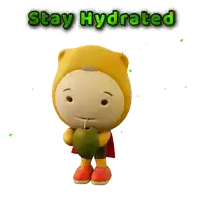 a cartoon character is drinking from a coconut with the words stay hydrated behind him