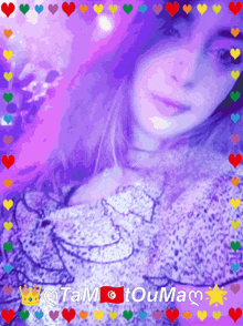 a picture of a girl with hearts around her and the words tam @ toumam