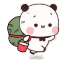 a cartoon panda bear is carrying a watermelon and a bucket .