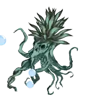 a drawing of an octopus with a pineapple head and bubbles around it