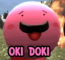 a cartoon character with a mustache and the words oki doki