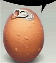 an egg that looks like a can of soda with a speech bubble above it