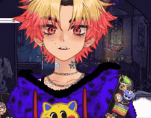 a drawing of a person with red hair and a yellow cat on their sweatshirt