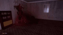 a screenshot of a video game shows a room with a cross on the wall