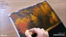 a painting of trees with orange yellow ochre medium yellow red and magenta colors