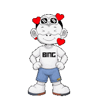 a cartoon character wearing a bing shirt and shorts