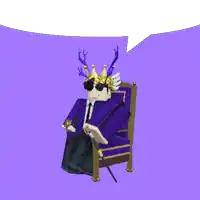 a cartoon character is sitting in a chair with a speech bubble above him