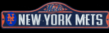 a neon sign for the new york mets is displayed on a black background