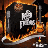an advertisement for raden and friends shows a microphone and guitar