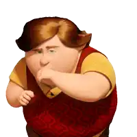 a cartoon character with a red vest and yellow shirt