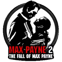 a logo for max payne 2 shows a man holding a gun