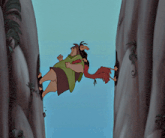 a cartoon of a man flying through the air with a bird on his back