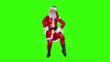 santa claus is dancing on a green screen with his arms outstretched .