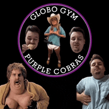 a logo for globo gym purple cobras has a woman in a cowboy hat on it