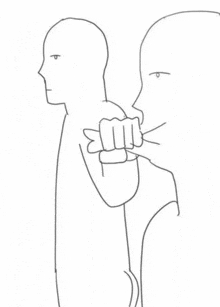 a drawing of a man holding another man 's fist behind his back .