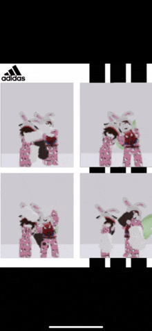 a collage of four pictures with the word adidas in the upper left corner