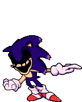 a cartoon drawing of a sonic the hedgehog with a purple face and a white hand .