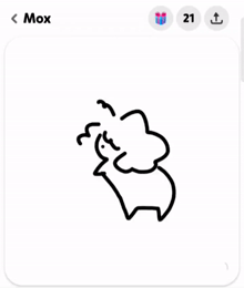 a line drawing of a person with the word mox on the bottom left