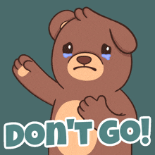 a teddy bear with tears in his eyes and the words " do n't go "