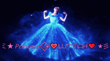 a girl in a blue dress with the words princesa lummah