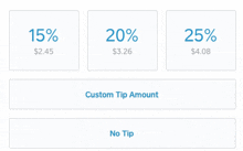 a screen shows a custom tip amount and a no tip button