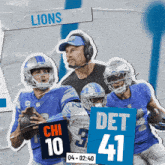 a collage of football players and a coach with the word lions on top